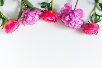 frame for text from peonies on a white background