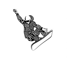 Cartoon style snowboard man with beard on white background. Vector illustration.