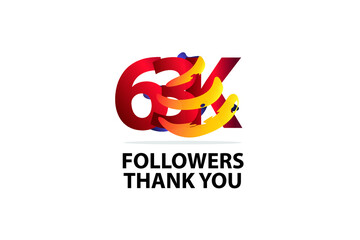 63K,63.000 Followers Thank you logo  Sign Ribbon Gold space Red and Blue, Yellow number vector illustration for social media, internet - vector