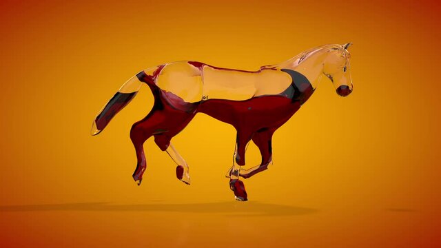 Glass horse filled with red liquid, running seamless loop, Luma Matte
