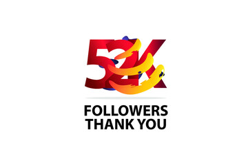 52K, 52.000 Followers Thank you logo Sign Ribbon Gold space Red and Blue, Yellow number vector illustration for social media, internet - vector