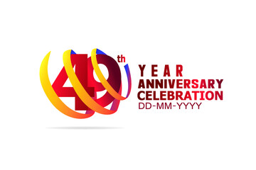 Fototapeta premium 49 year anniversary Red and Yellow-Orange-Blue Ribbon. Isolated graphic anniversary for banner, greeting card - vector
