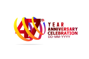 47 year anniversary Red and Yellow-Orange-Blue Ribbon. Isolated graphic anniversary for banner, greeting card - vector