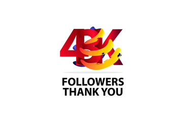 43K, 43.000 Followers Thank you logo Sign Ribbon Gold space Red and Blue, Yellow number vector illustration for social media, internet - vector