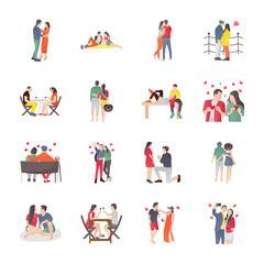 Dating And Dinner Couples Icons Set