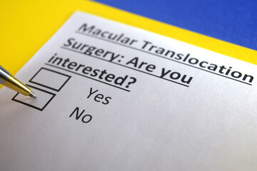 Fototapeta premium One person is answering question about macular translocation surgery.
