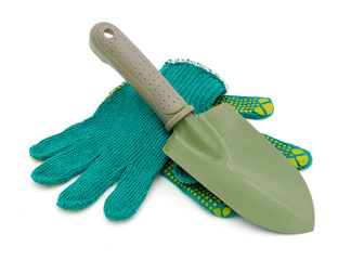 Green work gloves isolated on white background with clipping path.