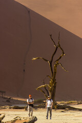 Desert salt pan in Namibia with people