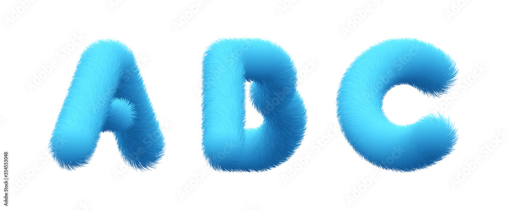 Poster set of high quality 3d shaggy letter a b c on white background . isolated vector element