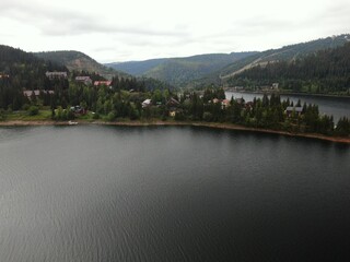 Obraz premium Aerial photos of lake Belis, a very beautiful place, with beautiful scenery and people can relax and breath the fresh air