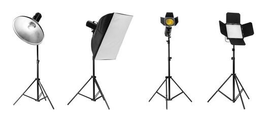 Set with different studio lightings on white background, banner design