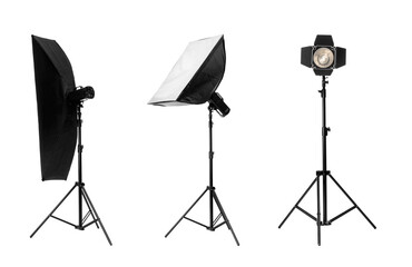 Set with different studio lightings on white background