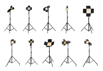 Set with different studio lightings on white background