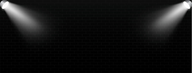 Light rays on a black brick background. Vector stock illustration for poster or banner