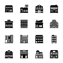 Shopping Marts Glyph Vector Icons 