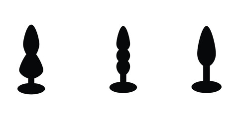 Adult Anal Sex Toys Set. Various anus butt plugs. Black and white EPS Vector - obrazy, fototapety, plakaty