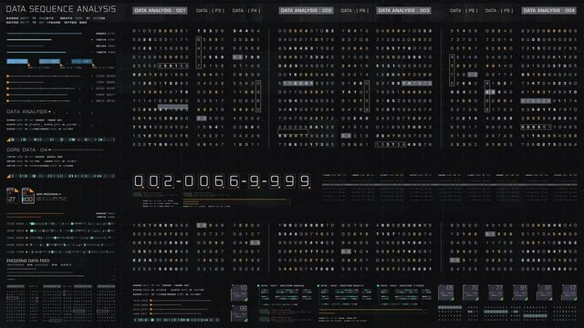 Futuristic hi-tech graphic user interface head up display with digital code and data info graphic telemetry information display for desktop screen background