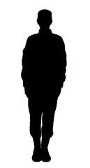 Silhouette of soldier in uniform on white background. Military service