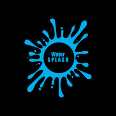 water splash blue color circle template on black  background vector