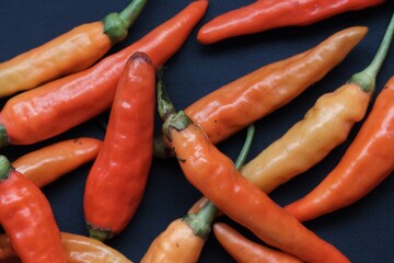 cayenne pepper or cabe rawit in Indonesia on blackc isolated background