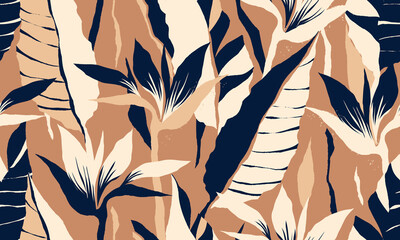 Modèle d& 39 illustration de plantes de la jungle exotique moderne. Modèle sans couture floral contemporain de collage créatif. Modèle à la mode pour la conception.