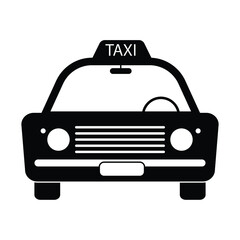 Taxi Cab Vintage Old Front View. Taxicab car automobile black and white illustration. EPS Vector