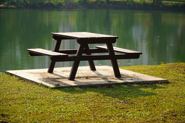 picnic table in the park on a sunny day