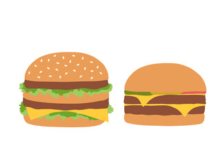 Hamburger food set isolated on white background. Fast food concept