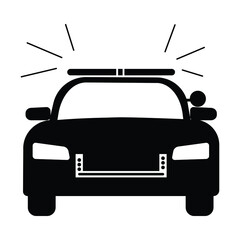 Police Cop Car with siren front view. Simple black and white illustration depicting police emergency response vehicle car with flash. EPS Vector