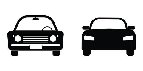 Car modern vintage Font View Set. Black and white illustration depicting old and new cars. EPS Vector 
