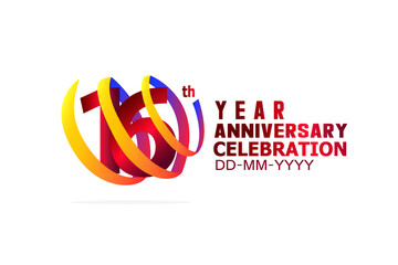 Fototapeta premium 16 year anniversary Red and Yellow-Orange-Blue Ribbon. Isolated graphic anniversary for banner, greeting card - vector