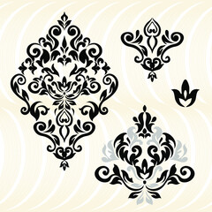 Set of Oriental  damask patterns for greeting cards and wedding invitations.