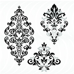 Set of Oriental vector damask patterns for greeting cards and wedding invitations