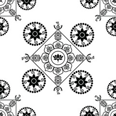 Indian traditional floral mandala design isolated on white background is in Seamless pattern 