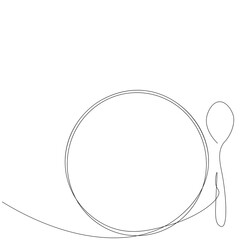Spoon and plate line drawing, restaurant background vector illustration