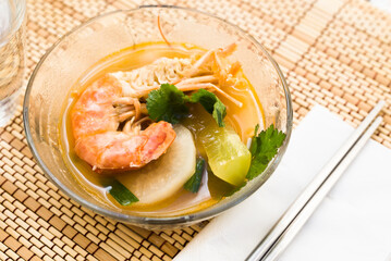 Thai soup with seafood and vegetables