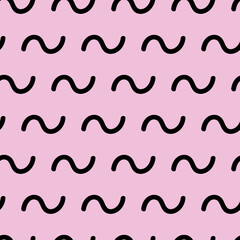 Vector doodle pattern in pink and black. Simple wavy lines made into repeat. Great for background, wallpaper, wrapping paper, packaging, fashion.