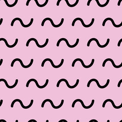 Vector doodle pattern in pink and black. Simple wavy lines made into repeat. Great for background, wallpaper, wrapping paper, packaging, fashion.