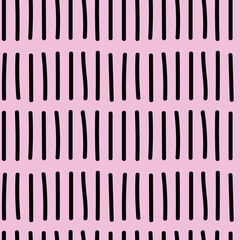 Vector doodle pattern in pink and black. Simple stoke lines made into repeat. Great for background, wallpaper, wrapping paper, packaging, fashion.