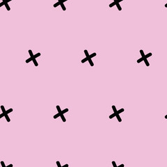 Vector doodle pattern in pink and black. Simple cross shape made into repeat. Great for background, wallpaper, wrapping paper, packaging, fashion.