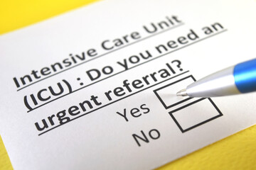 Fototapeta premium One person is answering question about intensive care unit (ICU).
