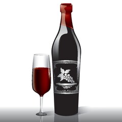Wine bottle and glass