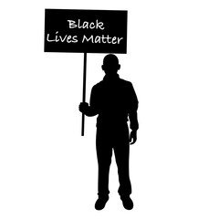 The man holds in hands protest black live matter poster. Protest banner about Human right of black people in U.S.America. Vector illustration design. Silhouette, poster, symbol, strike concept.