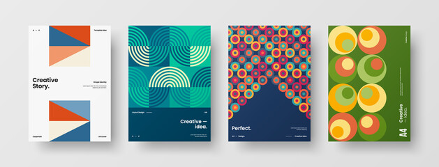 Obraz premium Company identity brochure template collection. Business presentation vector A4 vertical orientation front page mock up set. Corporate report cover abstract geometric illustration design layout bundle.