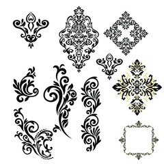 Vector illustration VINTAGE. ornamental floral elements for tattoo, design, cards and prints. Abstract floral vector illustration.
