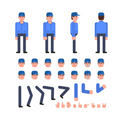Worker, mechanic or courier creation kit. Create your own pose, action, animation. Minimal design vector illustration