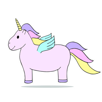 Cute fat unicorn with wings in vector
