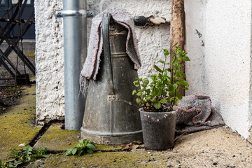 old pewter pitcher outdoor.
