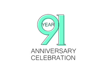 91 year Anniversary, Sleek and Clean Design, Inspired by Comic and Magazine Looks, Pastel Blue Color, Dedicated for invitation, greeting card - Vector