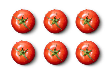 Fresh wet tomatoes isolated on white.